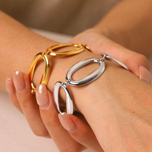 Wholesale Women's Stainless Steel Gold Plated Irregular Geometric Hollowout Bracelet Jewelry