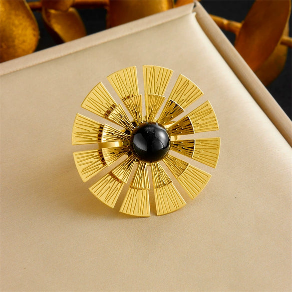 Wholesale Women's Stainless Steel Gold Plated Jewelry Set With Flower Pattern And Pearl Inlay