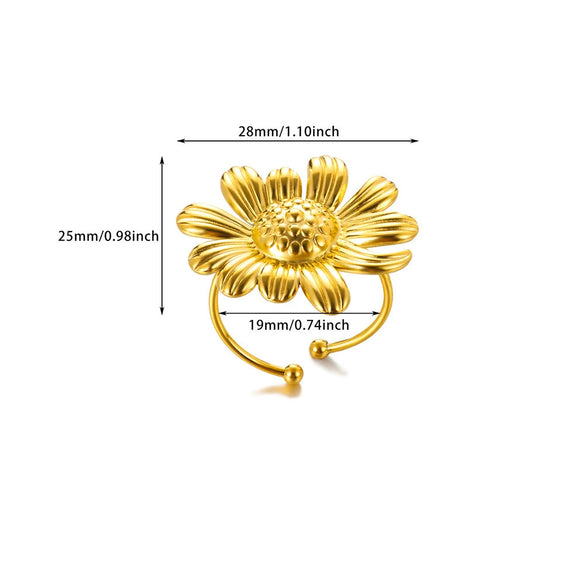 Wholesale Women's Stainless Steel Gold Plated Sunflower Butterfly Snake Open Ring