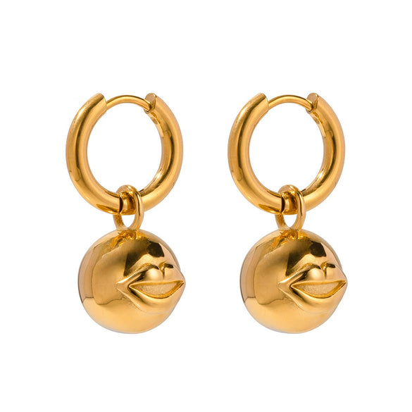 Wholesale Women's Stainless Steel Gold Plated Twist Hoop Earrings And Lip Ball Pendant With Letters Numbers Text Design