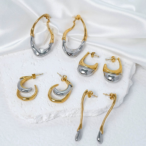 Wholesale Women's Stainless Steel Golden Crescent Geometric U Shaped Fashion Minimalist Electroplated Niche Earrings