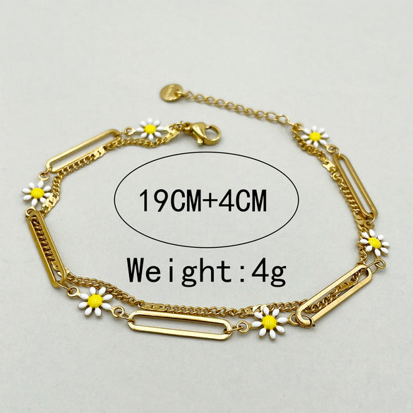 Wholesale Women's Stainless Steel Goldplated Daisy Doublelayer Retro Bracelet