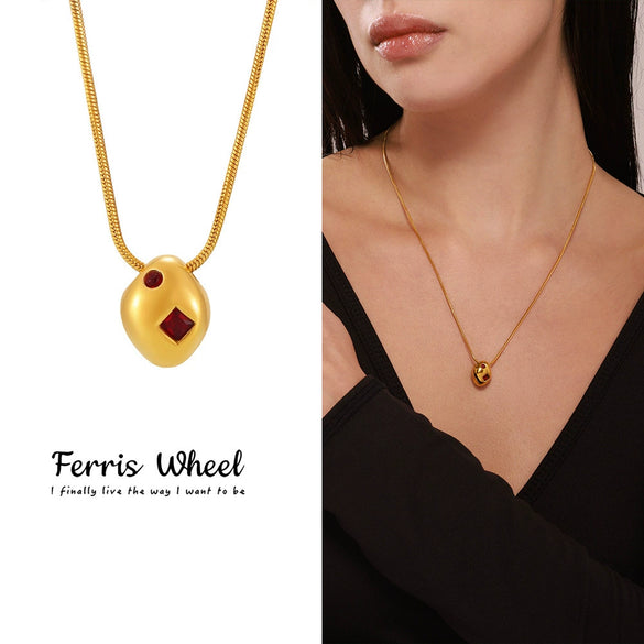 Wholesale Women's Stainless Steel Goldplated Ferris Wheel Irregular Shaped Inlaid Geometric Zircon Clavicle Necklace And Earrings Set