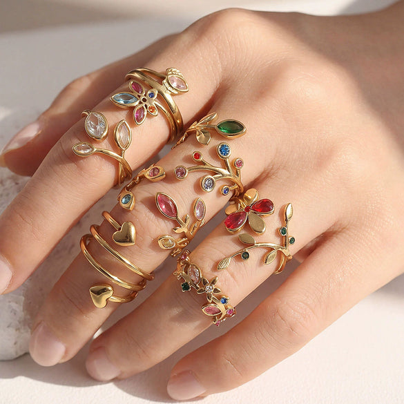 Wholesale Women's Stainless Steel Goldplated Flower Openended Stackable Ring