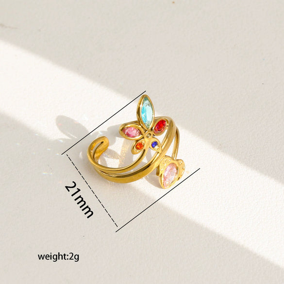 Wholesale Women's Stainless Steel Goldplated Flower Openended Stackable Ring