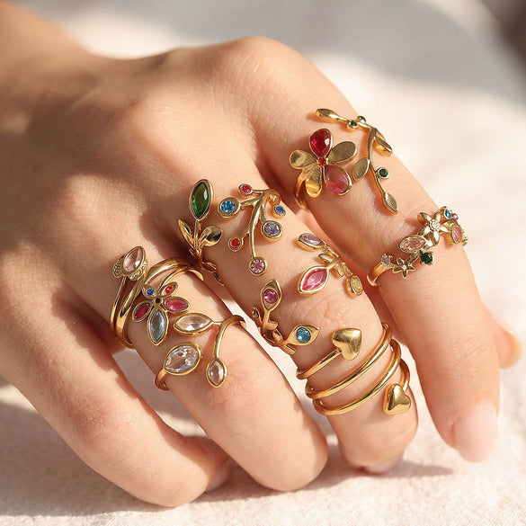 Wholesale Women's Stainless Steel Goldplated Flower Openended Stackable Ring