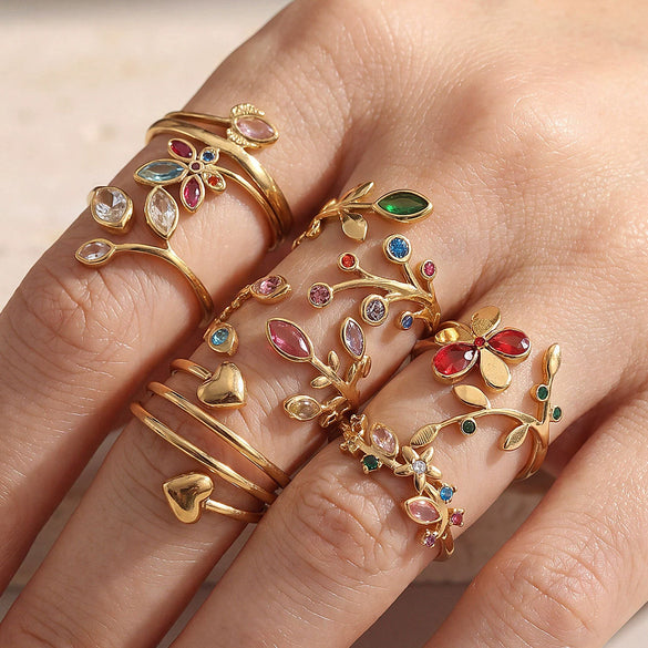 Wholesale Women's Stainless Steel Goldplated Flower Openended Stackable Ring