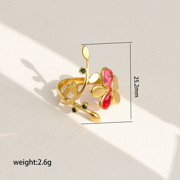 Wholesale Women's Stainless Steel Goldplated Flower Openended Stackable Ring