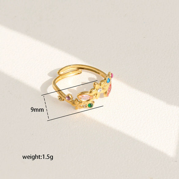 Wholesale Women's Stainless Steel Goldplated Flower Openended Stackable Ring