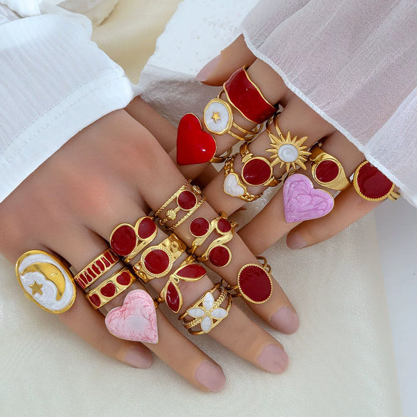 Wholesale Women's Stainless Steel Goldplated Geometric Oildrip Adjustable Open Nonfading Ring