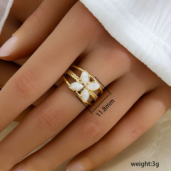 Wholesale Women's Stainless Steel Goldplated Geometric Oildrip Adjustable Open Nonfading Ring