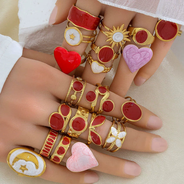 Wholesale Women's Stainless Steel Goldplated Geometric Oildrip Adjustable Open Nonfading Ring