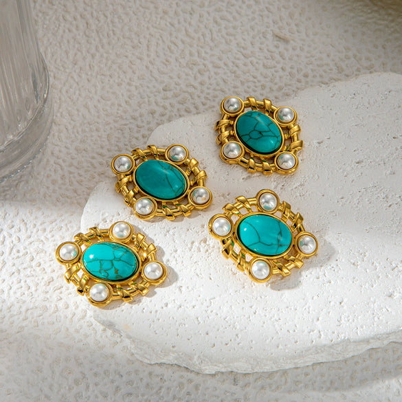 Wholesale Women's Stainless Steel Goldplated Geometric Personality Inlay Earrings