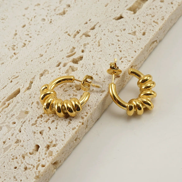Wholesale Women's Stainless Steel Goldplated Geometric Spiral Ring Earrings