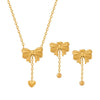 Wholesale Women's Stainless Steel Goldplated Heart Pendant Necklace And Earrings Jewelry Set With Bowknot And Tassel