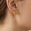 Wholesale Women's Stainless Steel Goldplated Heart Pendant Necklace And Earrings Jewelry Set With Bowknot And Tassel