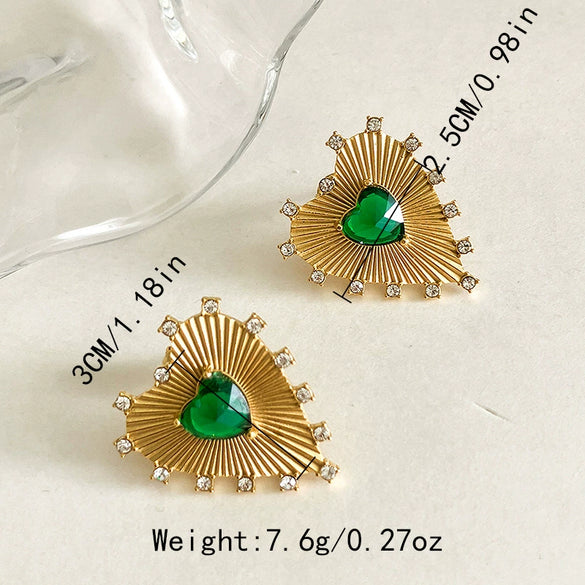 Wholesale Women's Stainless Steel Goldplated Heartinlaid Fashion Temperament Earrings