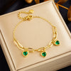 Wholesale Women's Stainless Steel Goldplated Jewelry Bracelet With Heart Shape And Artificial Gemstones And Semiprecious Stones