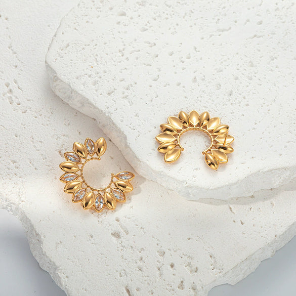 Wholesale Women's Stainless Steel Goldplated Jewelry With White Zircon Inlay Cshaped Drop Design Electroplated Earrings