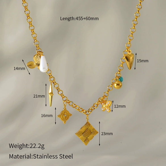 Wholesale Women's Stainless Steel Goldplated Love Flower Tassel Necklace With Animal Zodiac Pattern And Cuban Chain
