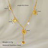 Wholesale Women's Stainless Steel Goldplated Love Flower Tassel Necklace With Animal Zodiac Pattern And Cuban Chain