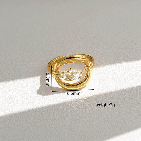 Wholesale Women's Stainless Steel Goldplated Resin Geometric Flower Minimalist Ring