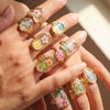 Wholesale Women's Stainless Steel Goldplated Resin Geometric Flower Minimalist Ring