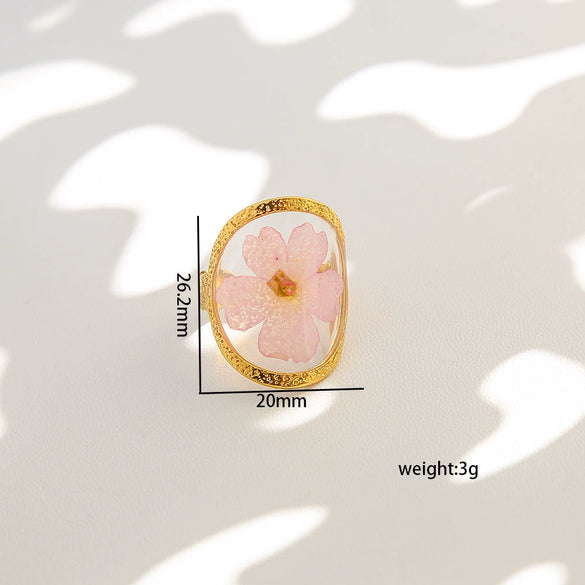 Wholesale Women's Stainless Steel Goldplated Resin Geometric Flower Minimalist Ring