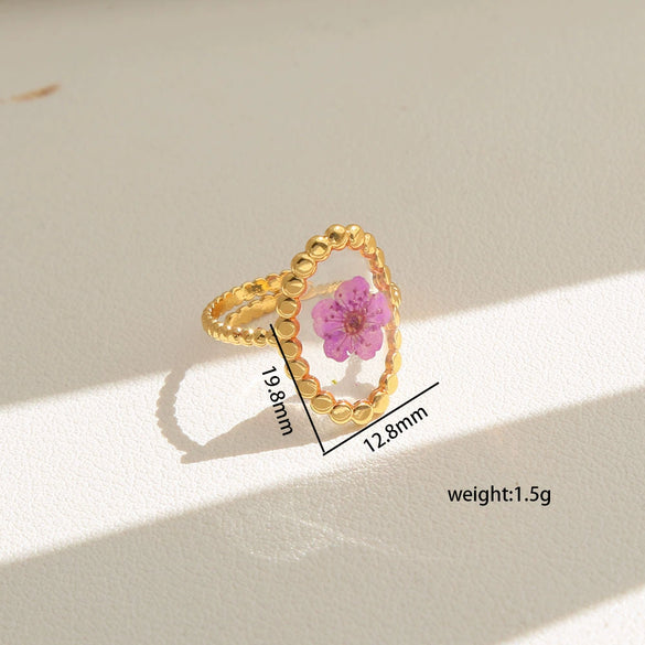 Wholesale Women's Stainless Steel Goldplated Resin Geometric Flower Minimalist Ring