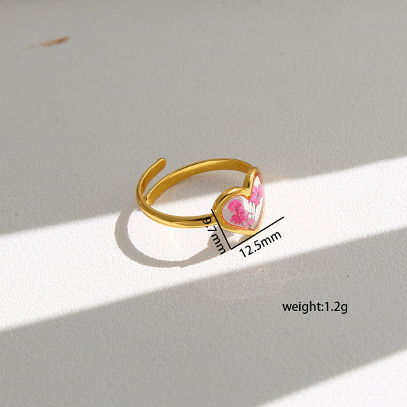 Wholesale Women's Stainless Steel Goldplated Resin Geometric Flower Minimalist Ring