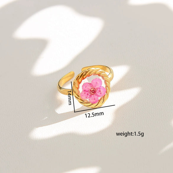 Wholesale Women's Stainless Steel Goldplated Resin Geometric Flower Minimalist Ring