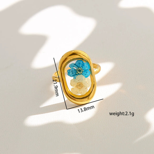 Wholesale Women's Stainless Steel Goldplated Resin Geometric Flower Minimalist Ring