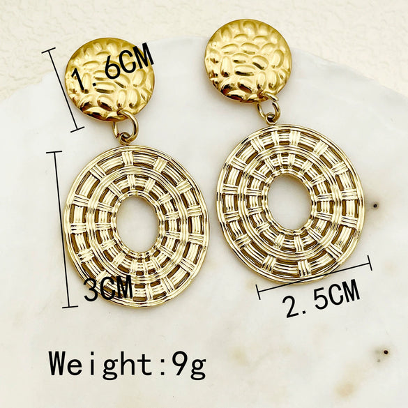 Wholesale Women's Stainless Steel Goldplated Retro Fashion Exaggerated Earrings