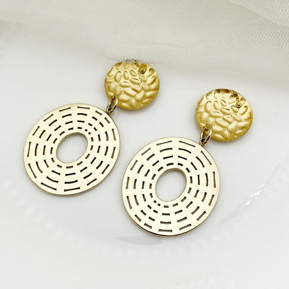 Wholesale Women's Stainless Steel Goldplated Retro Fashion Exaggerated Earrings