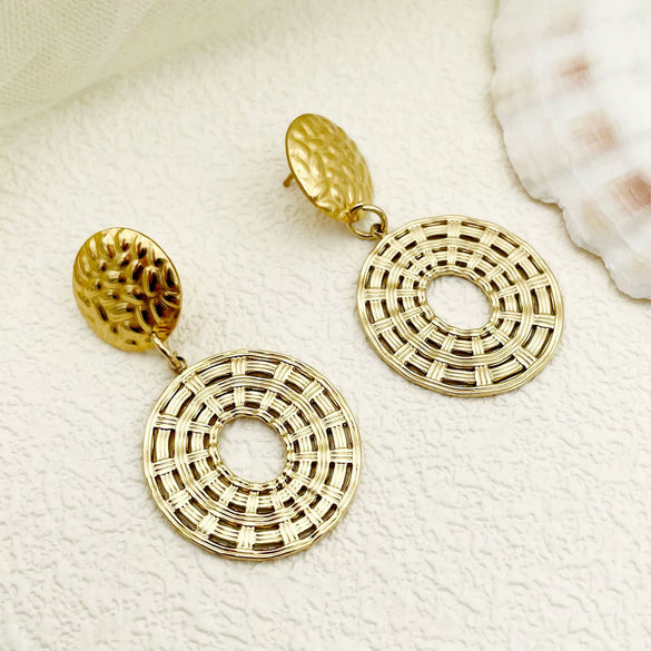 Wholesale Women's Stainless Steel Goldplated Retro Fashion Exaggerated Earrings