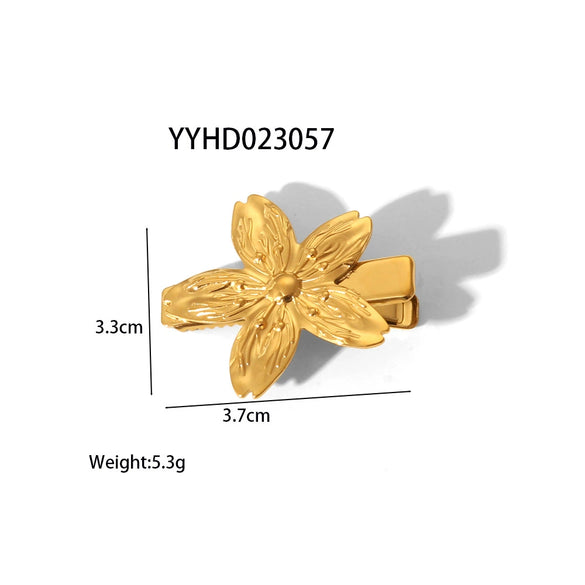 Wholesale Women's Stainless Steel Hairpin Small Fresh Style With Non Fading Plant Flower Pattern Duck Bill Side Clip Electroplated With Pvd Furnace Real Gold For Autumn And Winter