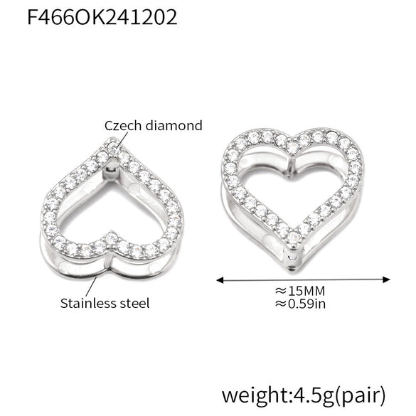 Wholesale Women's 316L Stainless Steel Handmade Inlaid Doublesided Love Zircon Earrings With Geometric Pattern And Electroplating Design