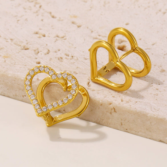 Wholesale Women's 316L Stainless Steel Handmade Inlaid Doublesided Love Zircon Earrings With Geometric Pattern And Electroplating Design