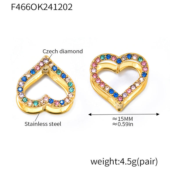 Wholesale Women's 316L Stainless Steel Handmade Inlaid Doublesided Love Zircon Earrings With Geometric Pattern And Electroplating Design