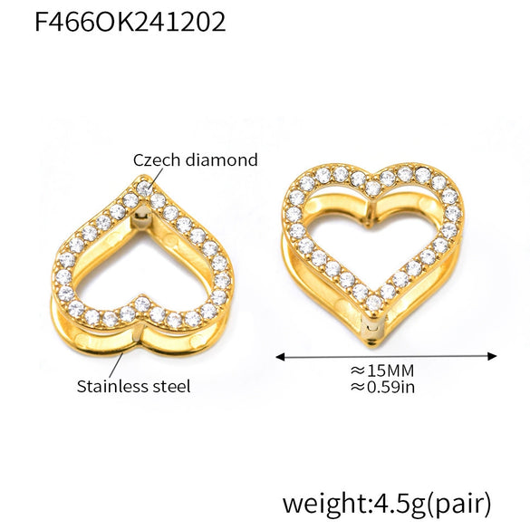 Wholesale Women's 316L Stainless Steel Handmade Inlaid Doublesided Love Zircon Earrings With Geometric Pattern And Electroplating Design