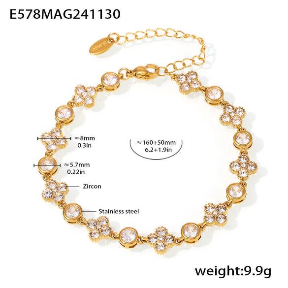 Wholesale Women's 316L Stainless Steel Handmade Inlaid Geometric Zircon Bracelet Pvd Plated 18K Gold Color