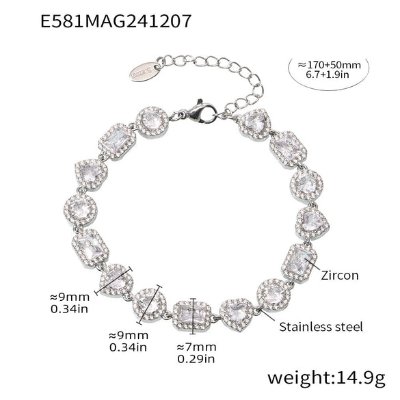 Wholesale Women's 316L Stainless Steel Handmade Inlaid Geometric Zircon Bracelet Pvd Plated 18K Gold Color