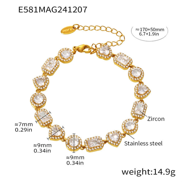 Wholesale Women's 316L Stainless Steel Handmade Inlaid Geometric Zircon Bracelet Pvd Plated 18K Gold Color