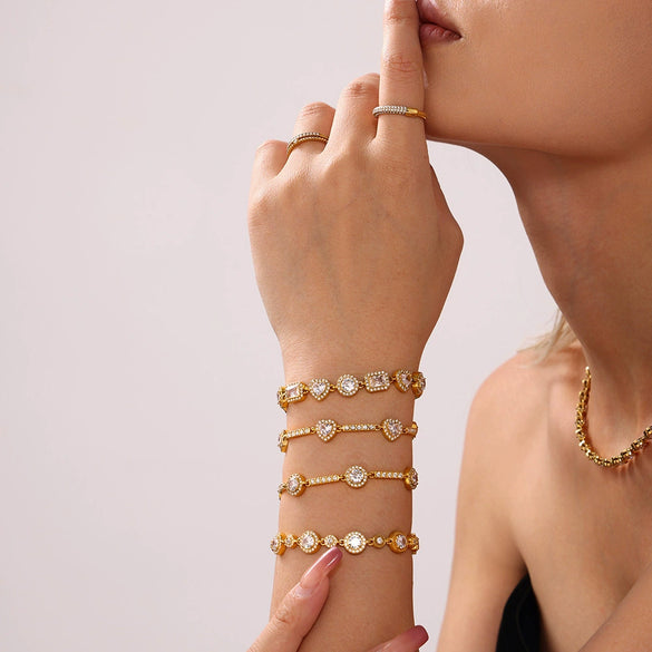Wholesale Women's 316L Stainless Steel Handmade Inlaid Geometric Zircon Bracelet Pvd Plated 18K Gold Color
