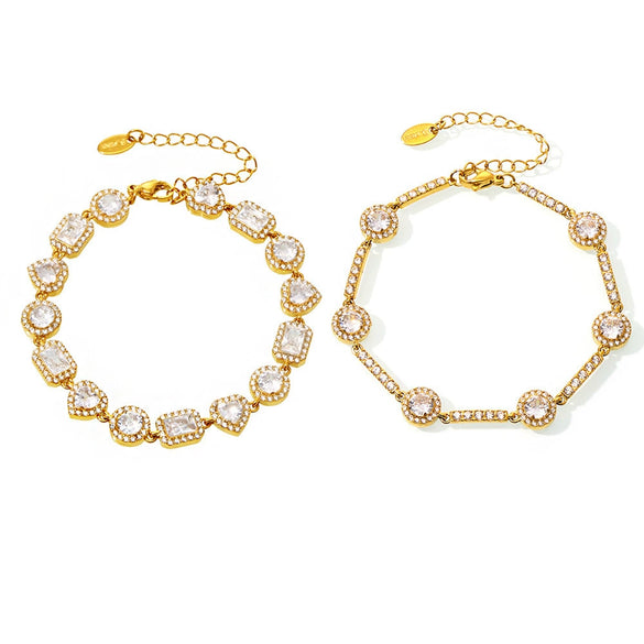 Wholesale Women's 316L Stainless Steel Handmade Inlaid Geometric Zircon Bracelet Pvd Plated 18K Gold Color
