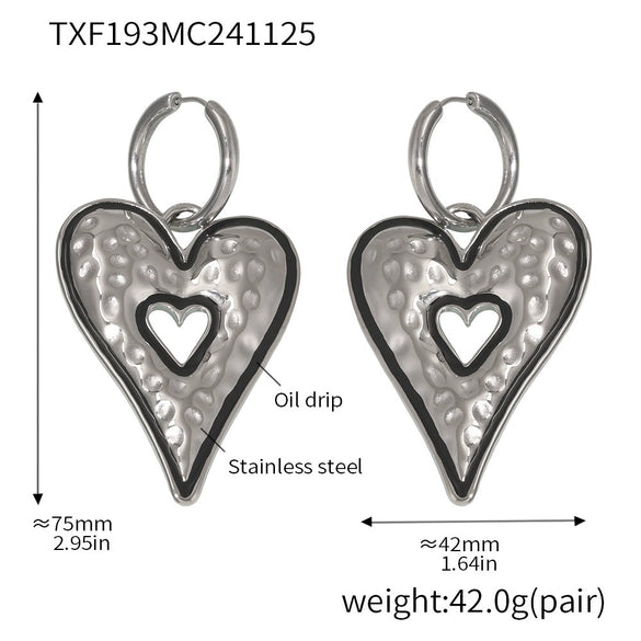 Wholesale Women's 316L Stainless Steel Handpolished Love Earrings And Sweater Chain With Oil Drop Shape And Electroplating