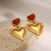 Wholesale Women's Stainless Steel Heart And Geometric Red Agate Love Earrings With Electroplating