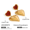 Wholesale Women's Stainless Steel Heart And Geometric Red Agate Love Earrings With Electroplating