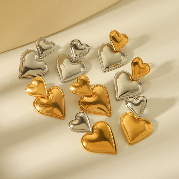 Wholesale Women's Stainless Steel Heart Geometric Hammer Pattern 18K Gold Plated Earrings