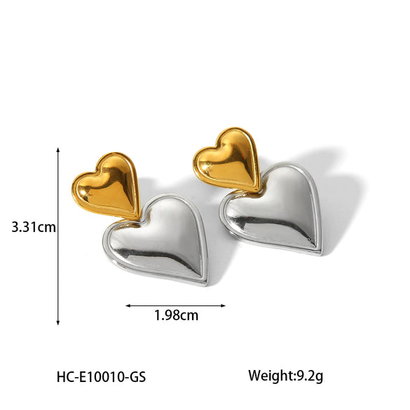 Wholesale Women's Stainless Steel Heart Geometric Hammer Pattern 18K Gold Plated Earrings